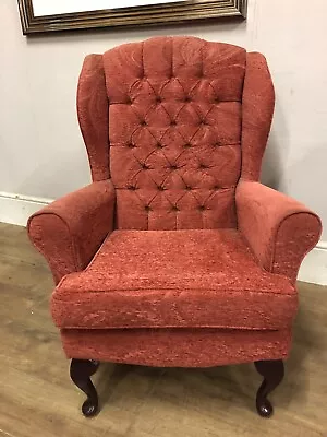 Button Backed  Wingback Fireside Chair Queen Anne Legs • £40