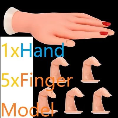 Practice Nail Art Trainer Training Hand Acrylic Gel False Tool+5 Finger Model UK • £7.99