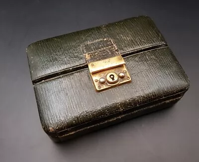 Vintage/Antique Jewellery Box - Green Leather - No Key - Portable  - Quality  • £35