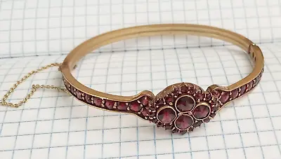 Antique Bracelet Natural Czech Garnet Pyrope Red Brass Gilding Women's Jewelry • $350