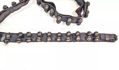 Antique 1800's Sleigh Bells 2 Row 72  Total 82 Inch Original Leather Strap RARE • $950