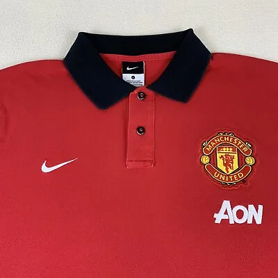 Nike Manchester United Polo Shirt Mens Large Red Short Sleeve Embroidered Logo • $50.99