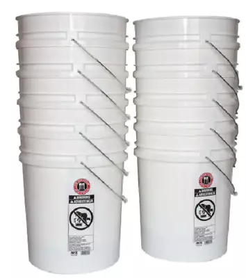 5 Gallon Plastic Bucket Heavy Duty White Paint Pail Storage Buckets 10-Pack • $44.95