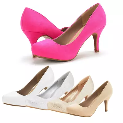 Women Pumps Low Stilettos Heel Round Toe Slip On Wedding Dress Pump Shoes • $25.99