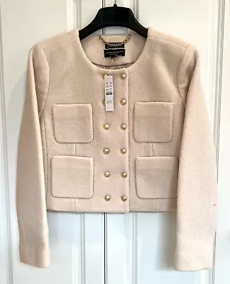 NWT J Crew Sz 10 Dusty Ivory Double Breasted Lady Jacket In Italian Boiled Wool • $178