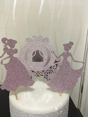 Pink Princess Carriage CakeTopper With 2 Pink Princess Doll Glitter Toppers • £4.50