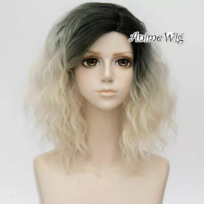 Women 35CM Lolita Short Curly Ombre Hair Cute Halloween Party Cosplay Wig + Cap • £14.39