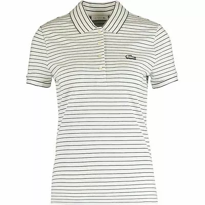 £23.25 • Buy LACOSTE Womenâs Polo Shirt, SLIM FIT, Off-white/Navy Blue Striped, Size UK 16