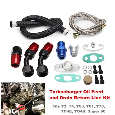 Turbocharger Oil Feed And Drain Return Line Kit For T3 T4 GT35 T70 T66 T60 T04E • $49.39