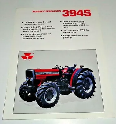 Massey Ferguson MF 394S Tractor Spec Sheet Sales Brochure Literature Ad 8/89 • $14.99