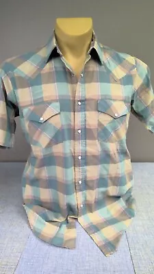 Vintage Western Frontier Pearl Snap Short Sleeve Shirt Check Men's Medium • $16.99