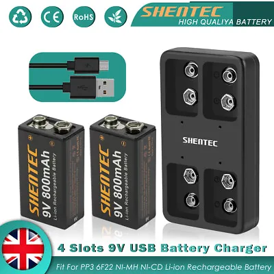 £11.89 • Buy 4Slot 9V Battery USB Charger For 6F22 Ni-MH Ni-CD Li-ion 9V Rechargeable Battery