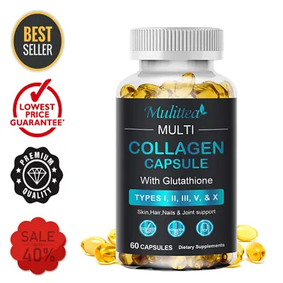 Multi Collagen Capsules Type IIIIIIVX With Glutathione For HairSkinNails • $11.49