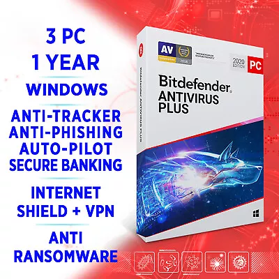 Bitdefender Antivirus Plus 2024 3 PC 1 Year FULL EDITION ACTIVATION KEY + VPN • $44.90