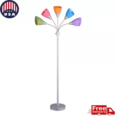 Modern 5 Light Floor Lamp Multi-Color Shades Adjustable Lighting Living Room New • $25.63