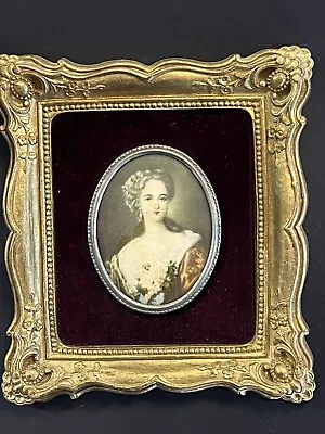 Vtg Cameo Creation Victorian Lady Portrait Convex Glass Velvet Gold Carved Frame • £27.13