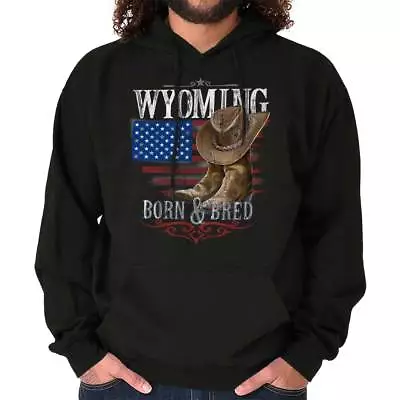 Wyoming Born Bred Rodeo Cowboy Western WY Mens Long Sleeve Hoodie Sweatshirt • $32.99