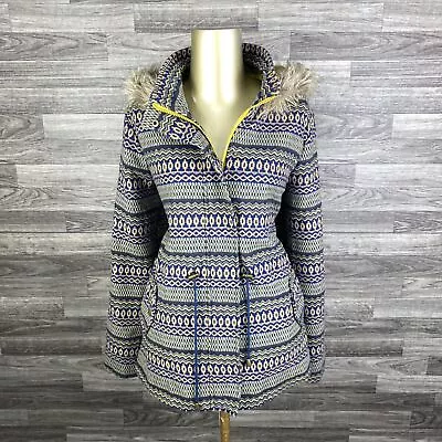 MOSSIMO SUPPLY CO Snap & Zip Gray Aztec Faux Fur Trim Hooded Jacket Women's XL • $31.35