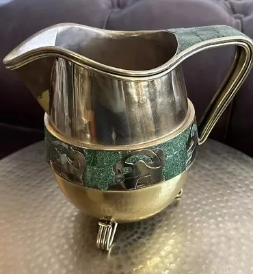 Salvador Teran Mosaic Pitcher Pot MID CENTURY MODERN Green Malachite BRASS NOTE • $210