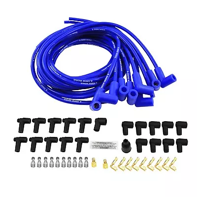 Spark Plug Wires Spiral Core 8.5mm Blue 90 Deg Boots Universal Set V8 W/ Looms • $41.99