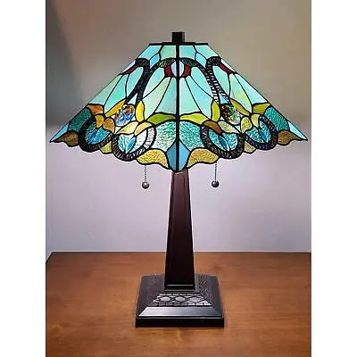 $169.77 • Buy Tiffany Style Stained Glass Mission Sky Blue Table Lamp Desk Nightstand 20in