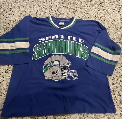 Vintage Seattle Seahawks 1980's NFL Football T-Shirt Small Blue Team Retro Rare • $35