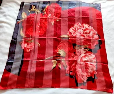 Valentino Scarf Women's Large Red Black Silk Flower Rose Square Stripe Tag • £74.99