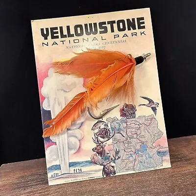 Vintage Yellowstone Park Souvenir Fly Fishing Sign Map PRIORITY MAIL • $57.99