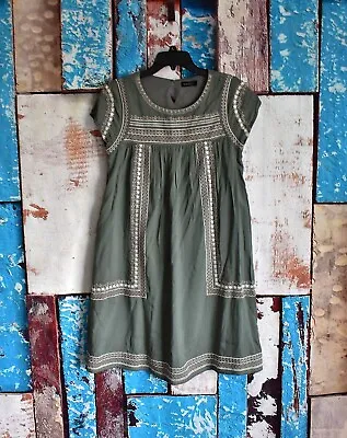 Women's Mikarose Dress Embroidery Girly Pockets Lined SMALL Olive NEW NO TAG • $20.99