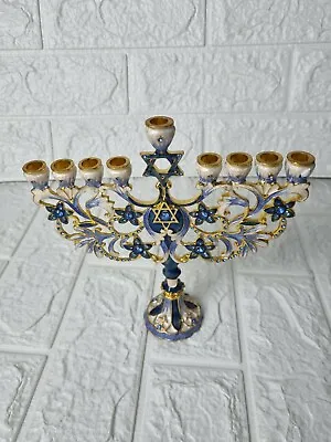 Enamel Hanukka Menorah 9 Branches Beautiful With Star Of David Ship From Israel • $85