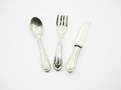 3 Metal Sliver Flatware Dollhouse Miniature Accessories Spoon Fork Knife 8928 • $3.49