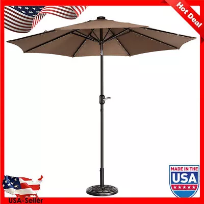 Outdoor Patio Market Umbrella W/ 8 Steel Ribs LED Lighted Solar Powered 9 Ft New • $85.49