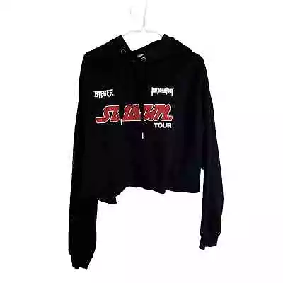 Justin Bieber Purpose Stadium Tour Cropped Black Hoodie Size Woman's XL • $38