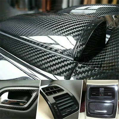 7D Ultra Glossy Carbon Fiber Vinyl Car Wrap Film Bubble Free Parts Accessories • $18.99