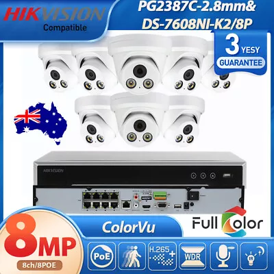 Hikvision Compatible 8CH 8POE NVR 8MP Colorvu IP Camera Security CCTV System Kit • $1342