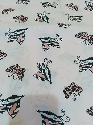 Pink Black And White Butterfly Fabric Cotton Woven Jo Anns Spring Summer Monarch • $10