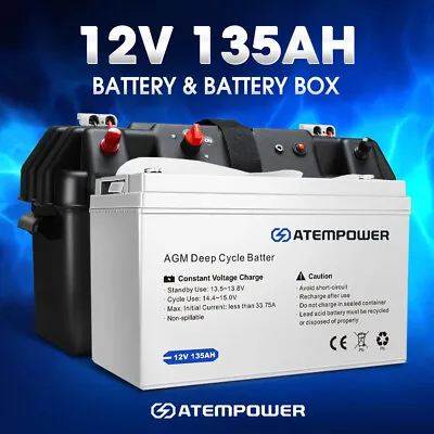 Atem Power 135Ah 12V AGM Deep Cycle Battery Portable + 12V Battery Box Type C • $309.95