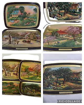 Four Currier & Ives American Homestead Winter Spring Summer Autumn Tin Vtg Trays • $25.99