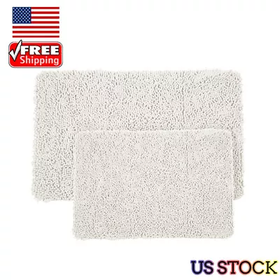 Bathroom Rugs Chenille Memory Foam Bath Runner Mats Bathmat Set Of 2 Home White • $34.42