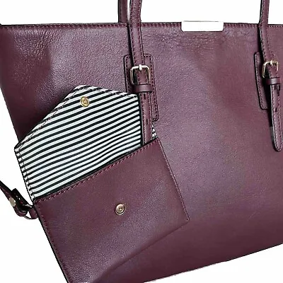 Hilary Radley Leather Jane Tote With Removable Pouch Women's Shoulder Bag Maroon • £57.89