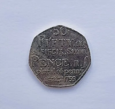 Rare 50p Fifty Pence Coin Johnson's Dictionary 1755 Saxon Plural Of Penny • £25