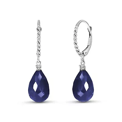 14K. GOLD LEVER BACK EARRINGS WITH DIAMONDS & SAPPHIRE (White Gold) • $496.71