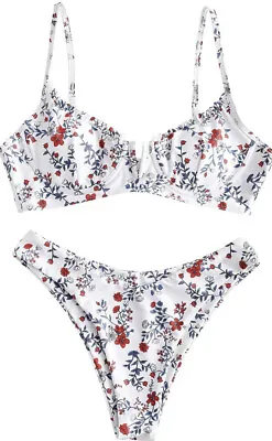 $3 • Buy Zaful Women Underwire Bikini Floral High Cut Small Two Piece Set Bathing Suit