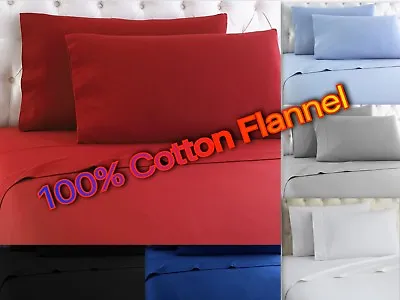 Heavy Winter Flannel 100% Cotton Sheet Set Fitted Flat Pillow Cases Deep Pocket  • $9.19