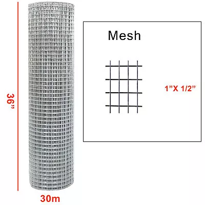 £51.99 • Buy Galvanised Welded Wire Mesh 1 X 1/2  Aviary Chicken Rabbit Garden Fencing 30m