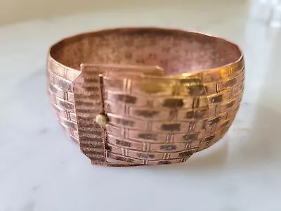 Vintage 1970s Solid Copper Wide Woven Pattern Buckle Bangle Bracelet • $18