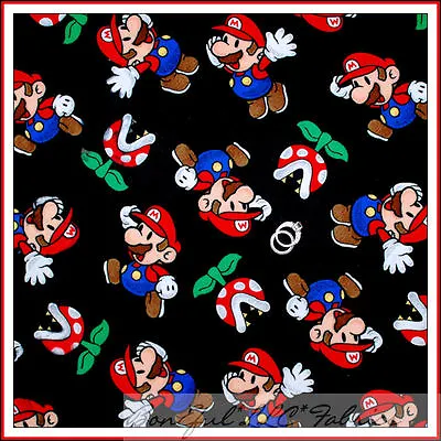 BonEful Fabric FQ Flannel Super Hero Mario Brothers Nintendo Wii Game Boy Comic • $22.04