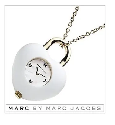 Marc Jacobs White Acrylic Heart+mopgold Tone Chain Watch Necklace-mbm8501 • $139.99