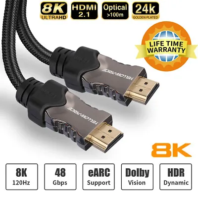 Ultra 8K 4K HDMI 2.1 Cable - Ethernet 48Gb/s 8K 120Hz 4K 60Hz UHD 3D HDR EARC 3D • $82.64