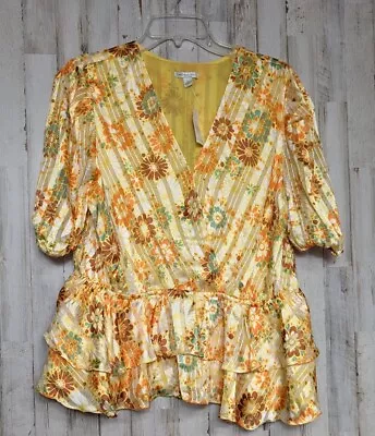 CATO Boho Women's L Peplum Top Floral NWT Tiered Ruffles Retro 70s 80s • $12.99